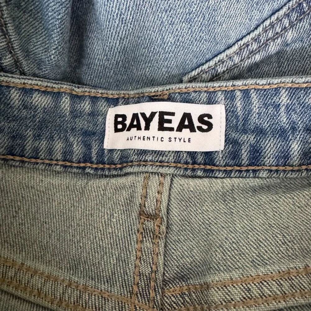 Bayeas Womens High Rise Wide Leg Frayed Hem Jeans Size 25 Light Wash